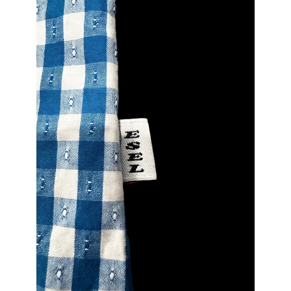 Esel Men Small Women Large Blue White Gingham Check Dobby Button Down Shirt - Picture 5 of 7